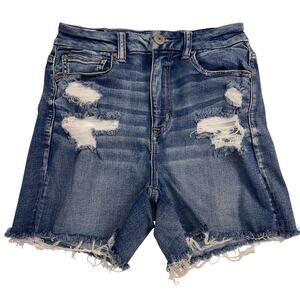 American Eagle Curvy Hi-Rise Shortie Distressed Denim Shorts Stretch Size 6